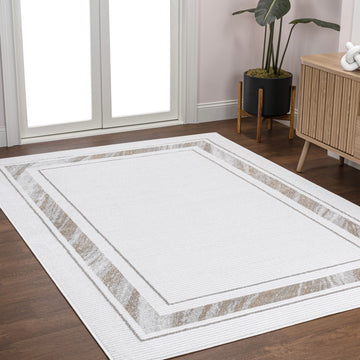 Athens Classic Border Marble Pattern High-low Area Rug